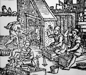 ハンドヘルドツールを使用したコインの鋳造、c.1550